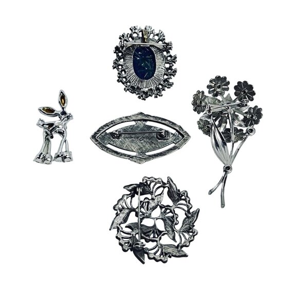 Vintage Lot Of 5 Silver Tone Brooches (6091) - Picture 7 of 7